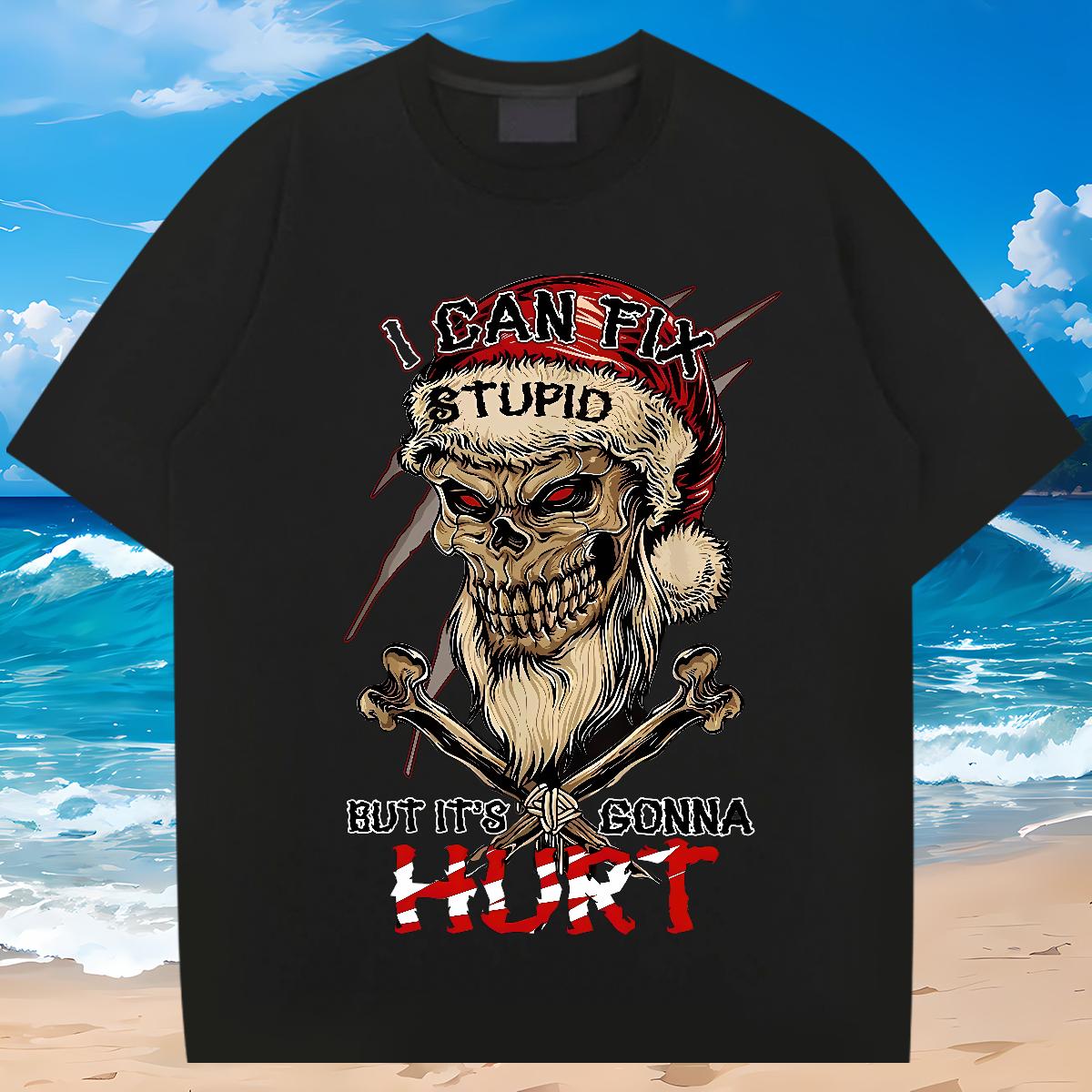 2024 Summer T shirt Skeleton 230g 100% Cotton Custom Print Oversized Tshirts Summer Casual Round Neck Short Sleeve Comfortable Polos