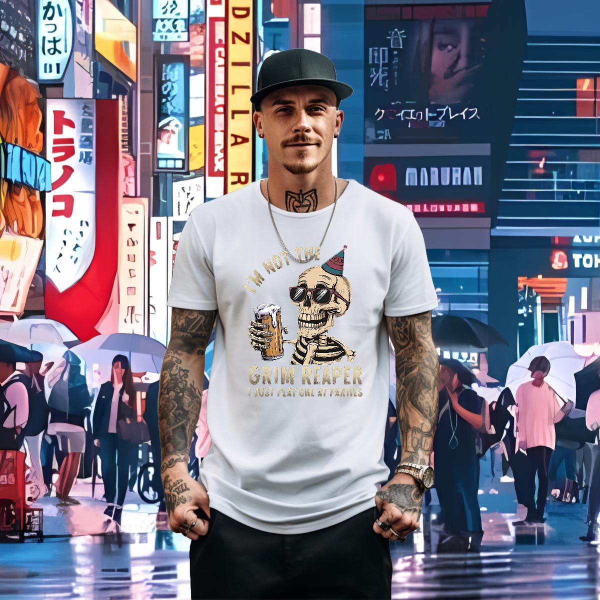 Loose Men Tees Skeleton 230g Cotton Crew Neck Cotton Breathable Outdoor T Shirt For Man Anime Fashion Design Top Tees