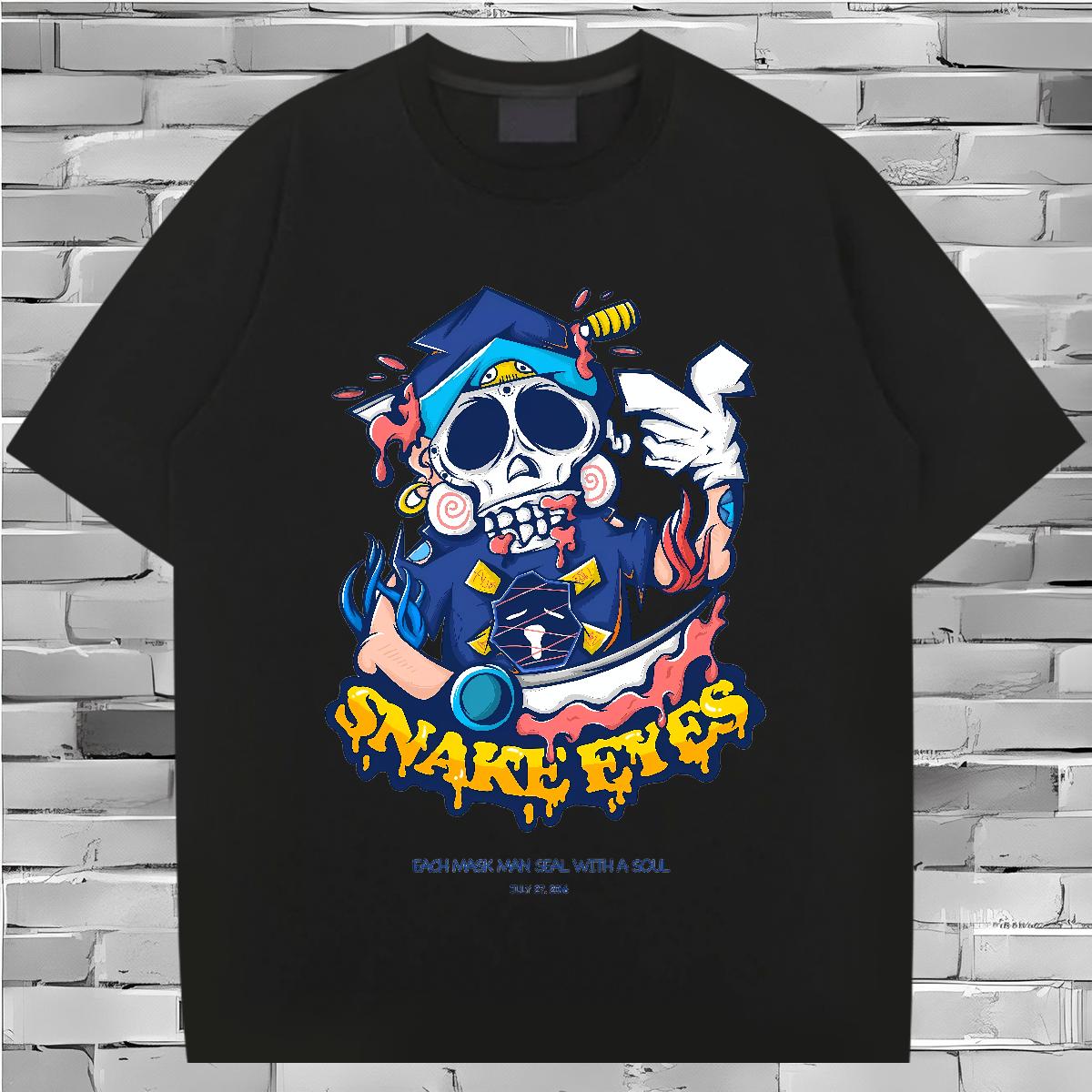 2024 New T Shirt For Man Skeleton 100% Cotton 230g DIY Anime Home Outdoor Men Tshirts Breathable Crew Neck Cotton Loose Fit