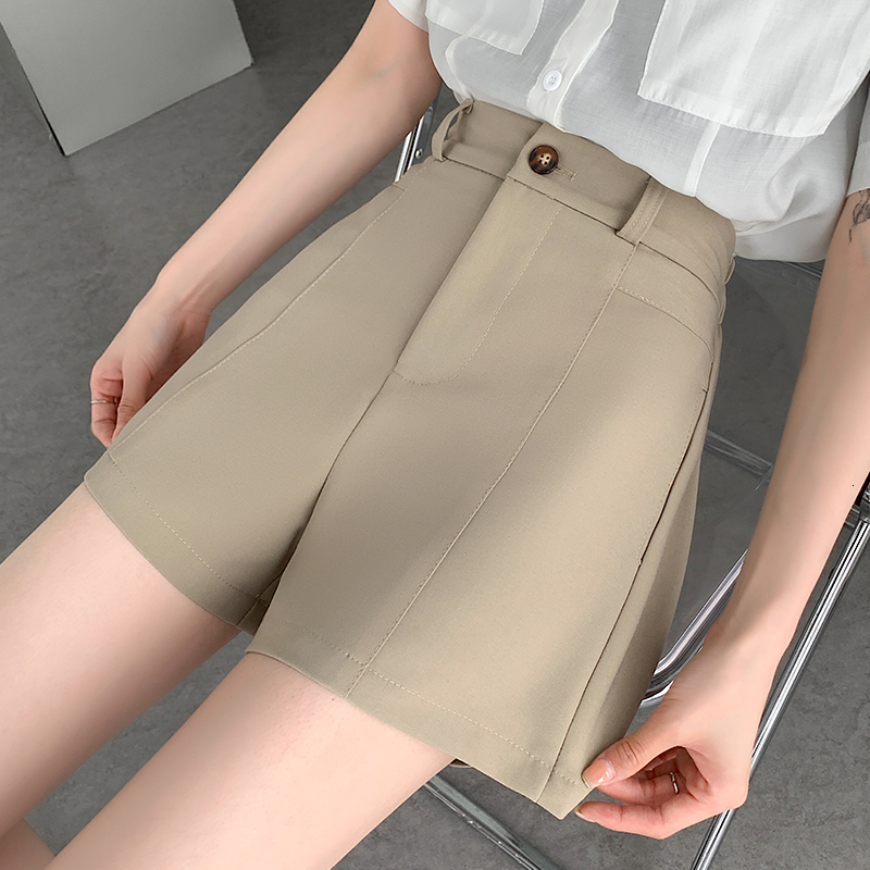 Design sense: Grey suit shorts for women's summer 2024 college style loose A-line wide leg casual five quarter pants