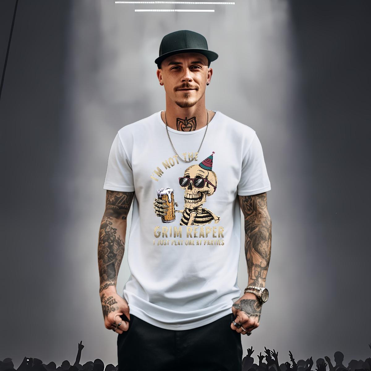 Fashion T shirt Skeleton Breathable Short Sleeve 100% Cotton 230g Tshirt for Man Woman Daily Outfit Oversized 4XL Brand Top Tees
