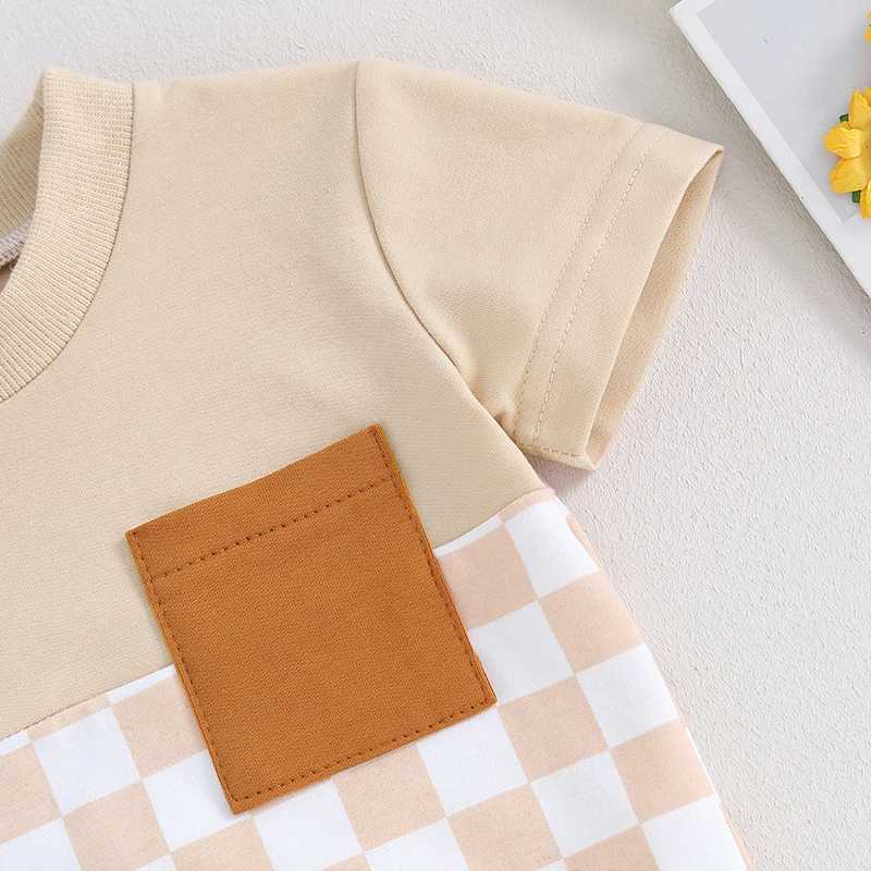 Clothing Sets 2Pcs Baby Boy Summer Outfit Toddler Newborn Infant Checkerboard Print Short Sleeve Pocket T-Shirt Shorts Set Toddler Boy Clothes