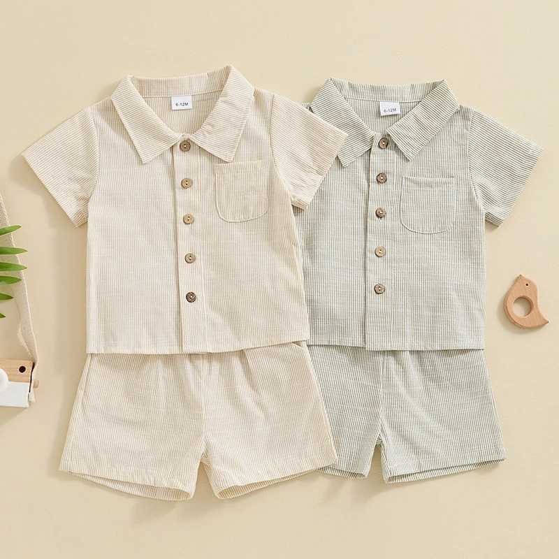 Clothing Sets Toddler Kid Baby Boy Summer 2Pcs Outfit Stripe Print Short Sleeve Button Down Shirt with Elastic Waist Shorts