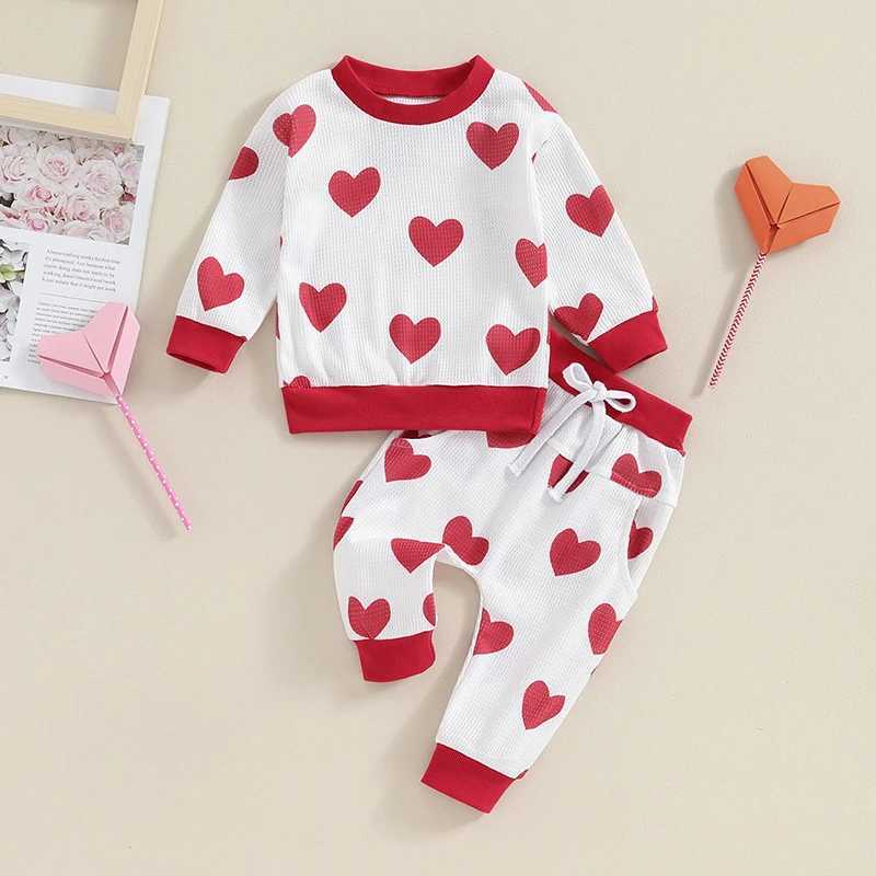 Clothing Sets Spring Autumn 0-3Y Newborn Baby Girl Boy 2PCS Clothes Set Heart Print Waffle Sweatshirt Pant Toddler Clothes Outfit Baby Costume