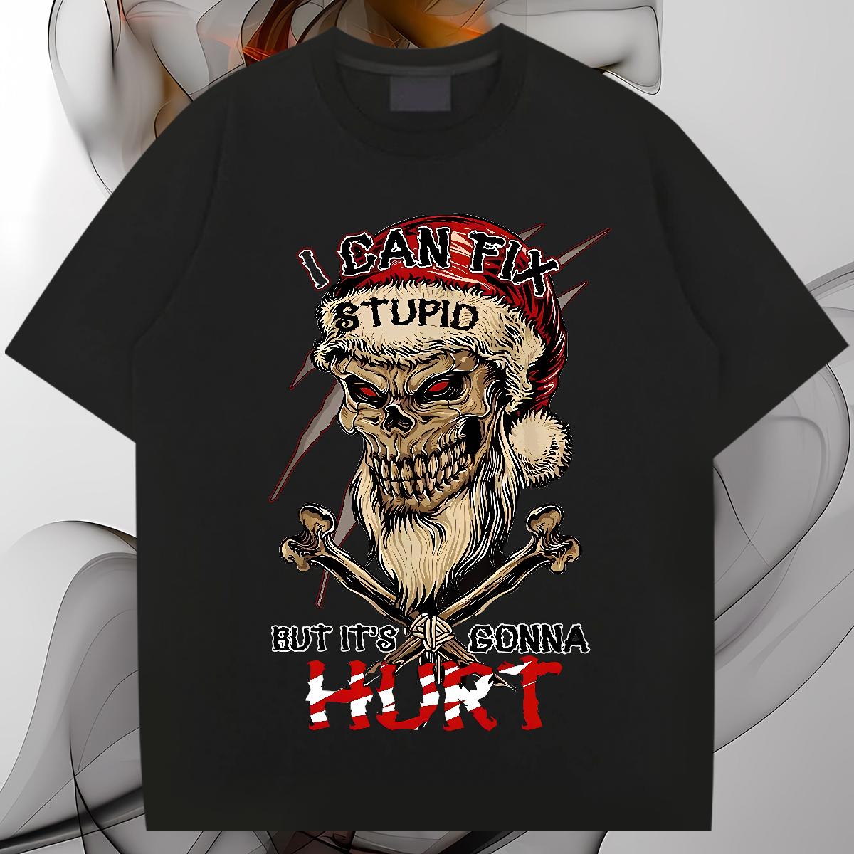 Cool Man T Shirts Skeleton 230g 100% Cotton Street Crew Neck Cotton Breathable Tshirts Designer Cartoon Print Clothings