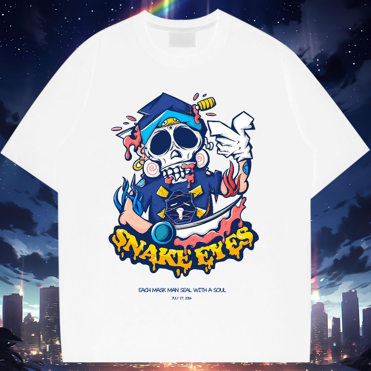 Wholesale Man T Shirts Skeleton 230g Cotton Street Casual Cotton O Neck Short Sleeves Men Clothes T-Shirt Brand Plus Size Custom Tops