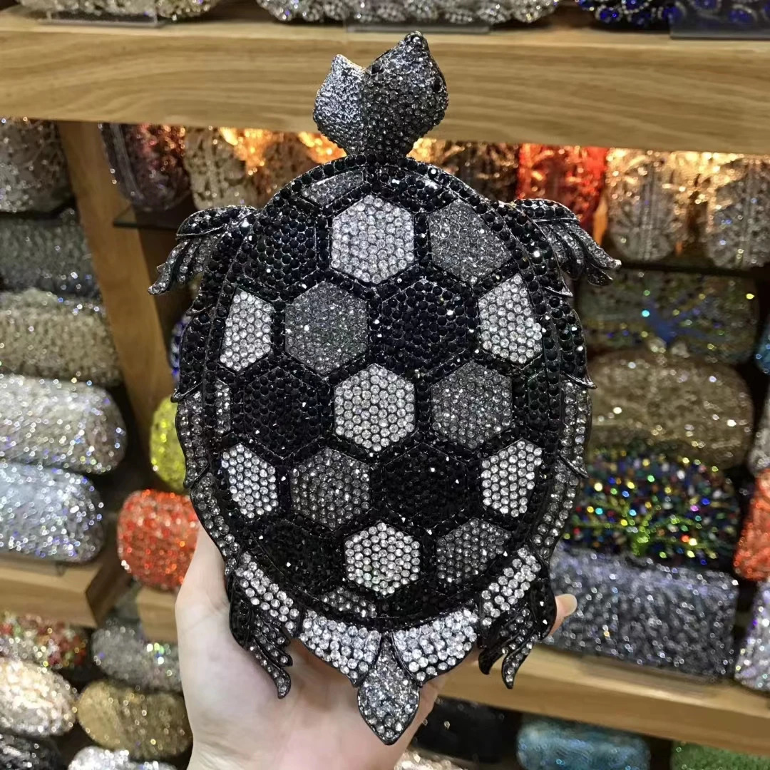 Turtle Animal Shape Evening Bags Stones Clutches for Women Formal Dinner Rhinestone Handbags Wedding Bridal Crystal Clutch Purse 240716