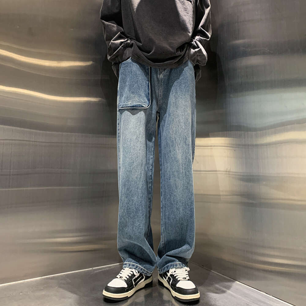 Discounted welfare summer loose straight leg pants for men, American high street yellow mud dyed jeans, men's large pocket