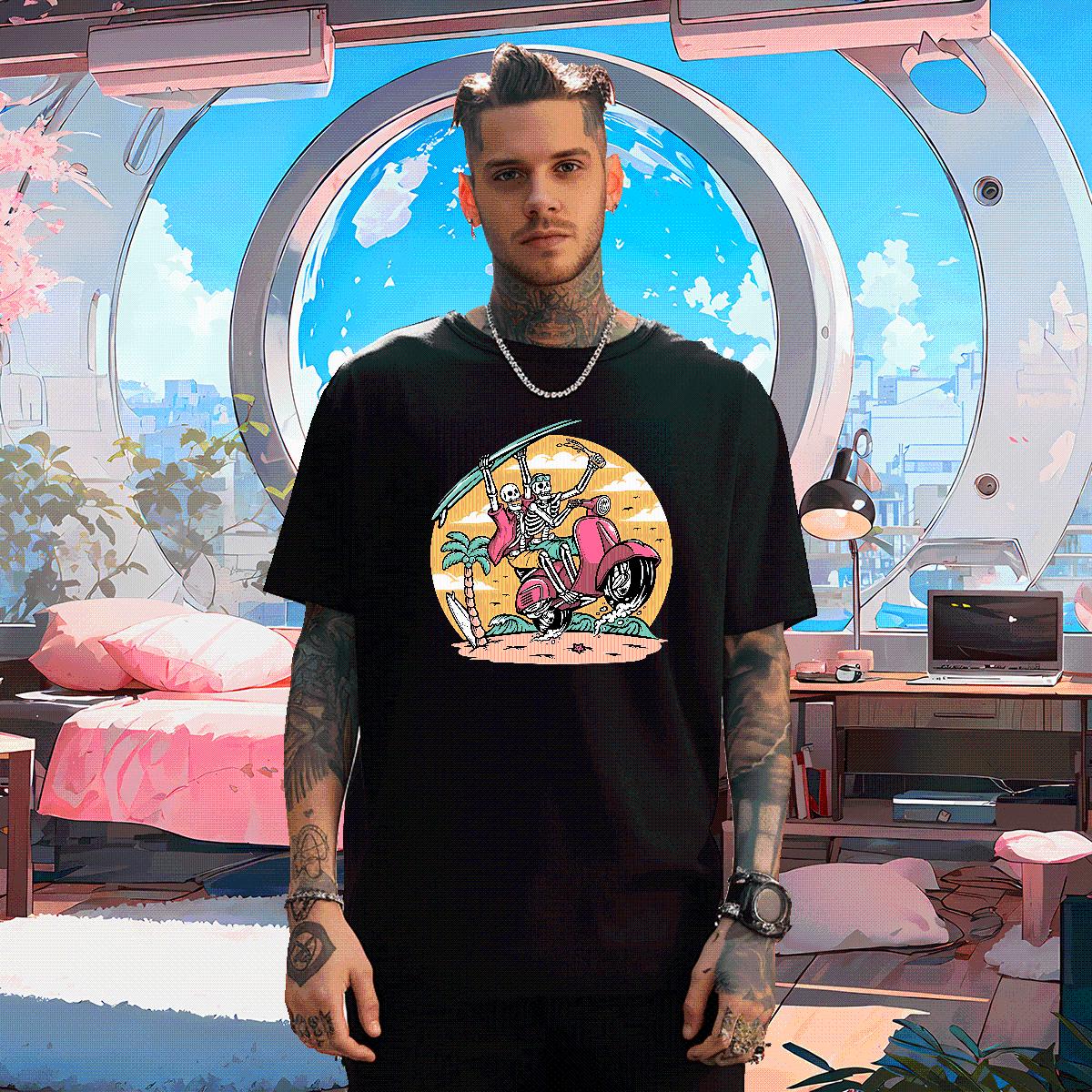 Factory Direct T Shirt For Man Skeleton 230g Cotton Black White Tshirt for Man Woman Casual Beach Cotton Breathable 5A Polos