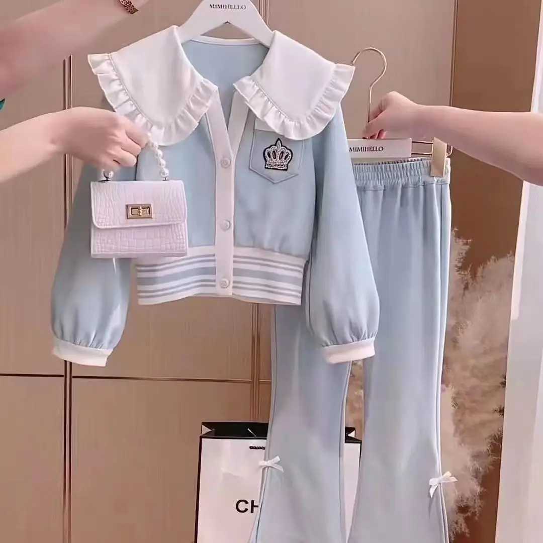 Clothing Sets Girls Spring And Autumn Set 2023 New Fashionable And Childrens Autumn Doll Face Girls Casual Two Piece Set Trend Kids Outfits