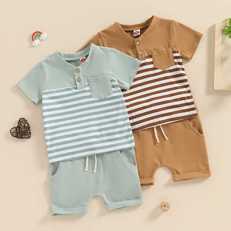 Clothing Sets Toddler Baby Boys Summer Outfits Short Sleeve Button Striped Tops and Drstring Shorts 2Pcs Kid Boy Clothes Sets