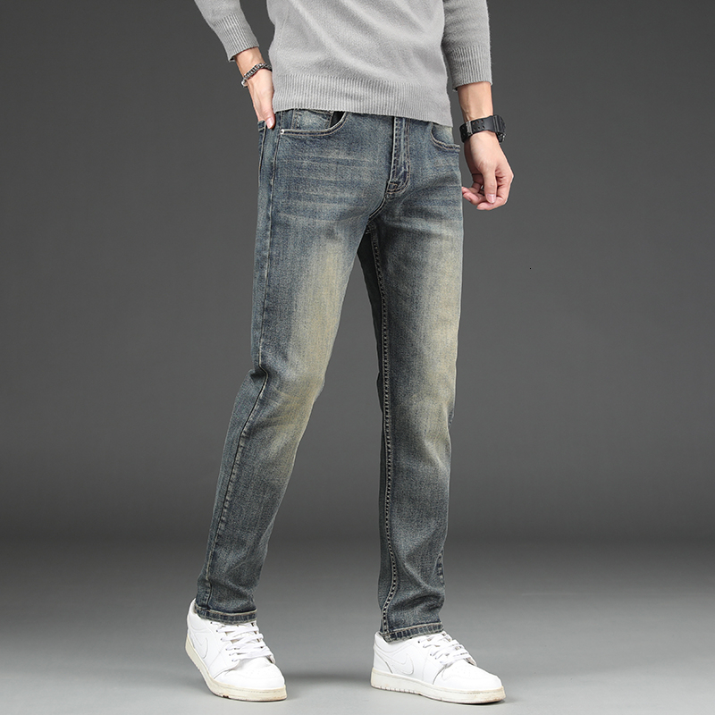 2023 new high-end jeans autumn and winter small straight leg men's elastic denim pants sub trend