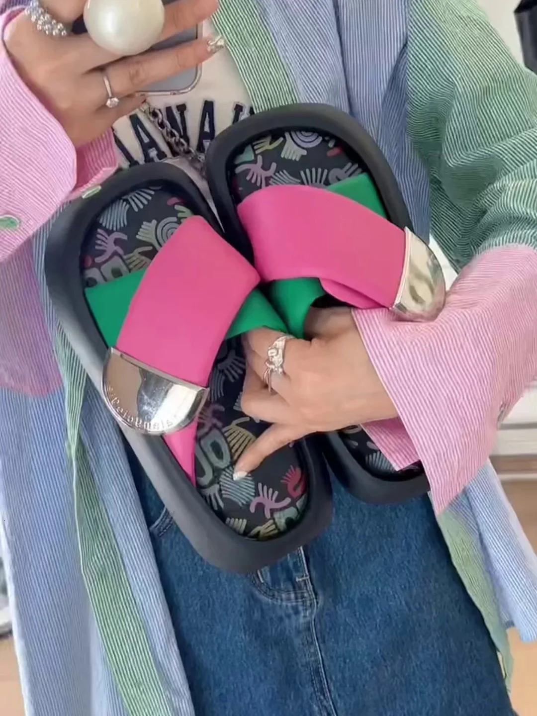 Shoes Woman Slippers Flat Loafers Cross-Tied Pantofle Platform Med Soft Summer Slides Rome PU Cross-Tied Female Shoes S 240708