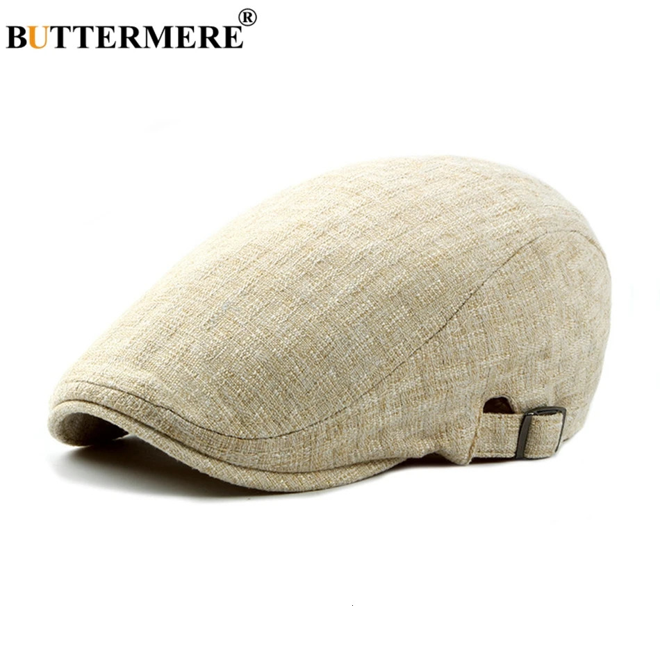 BUTTERMERE Mens Linen Flat Caps Adjustable Vintage Spring Summer Beret Hat Male Casual Style Gifts British Duckbill Hats 240716