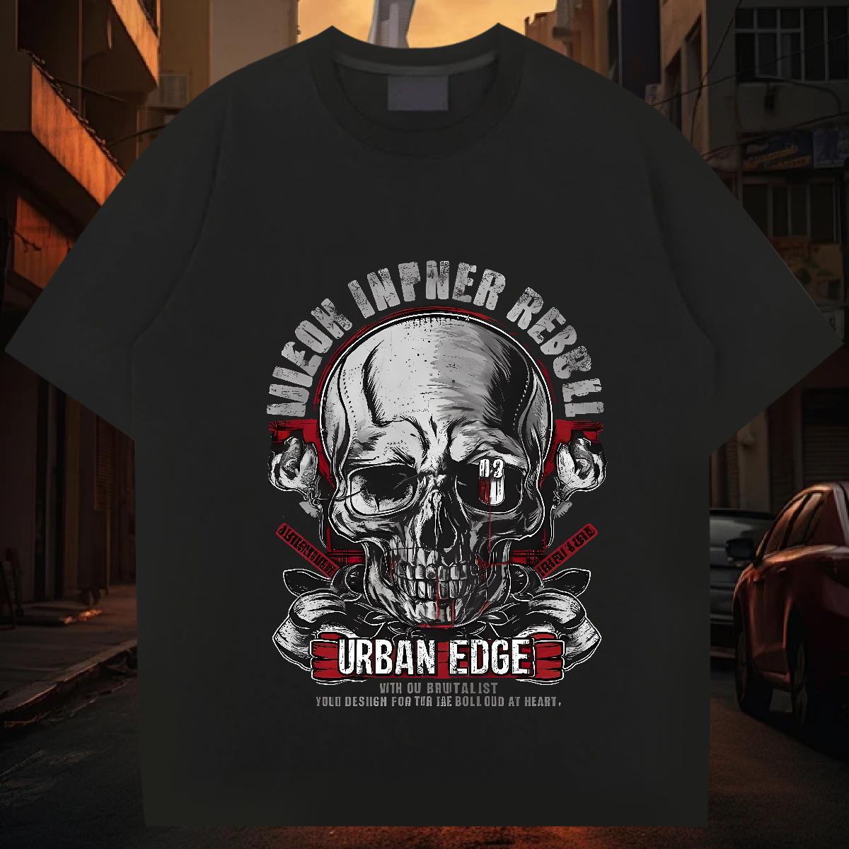 Casual New T-Shirts for Men Skeleton 230g Cotton Black White Men Tops Tees Hip Hop Street Cotton O Neck Short Sleeves High Quality Clothes