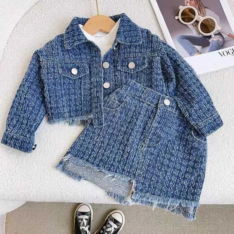Clothing Sets Girl Denim Clothes Set Korean Fashion Toddler Kid Denim Jacket+Skirt 2PCS Suits Autumn Spring Casual Style Clothing Sets Outfit