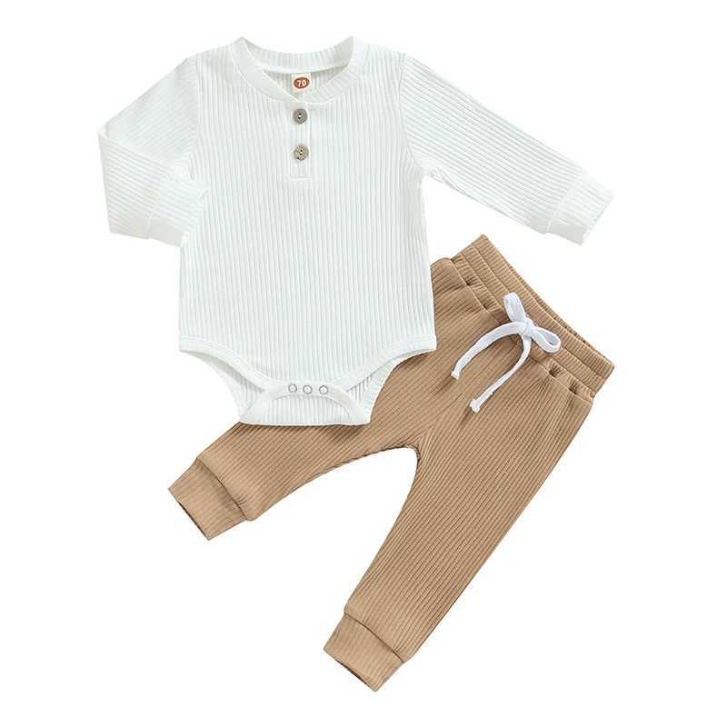 Clothing Sets Newborn Baby Boy 2 Piece Outfit Solid Color Ribbed Button Long Sleeve Rompers and Elastic Pants Fall Spring Clothes
