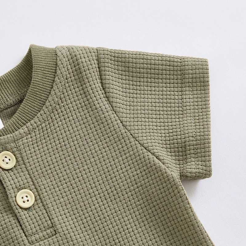 Clothing Sets Summer Newborn Infant Baby Boys Clothes Sets Solid Color Short Sleeve Button Up Waffle Romper and Casual Shorts Sets