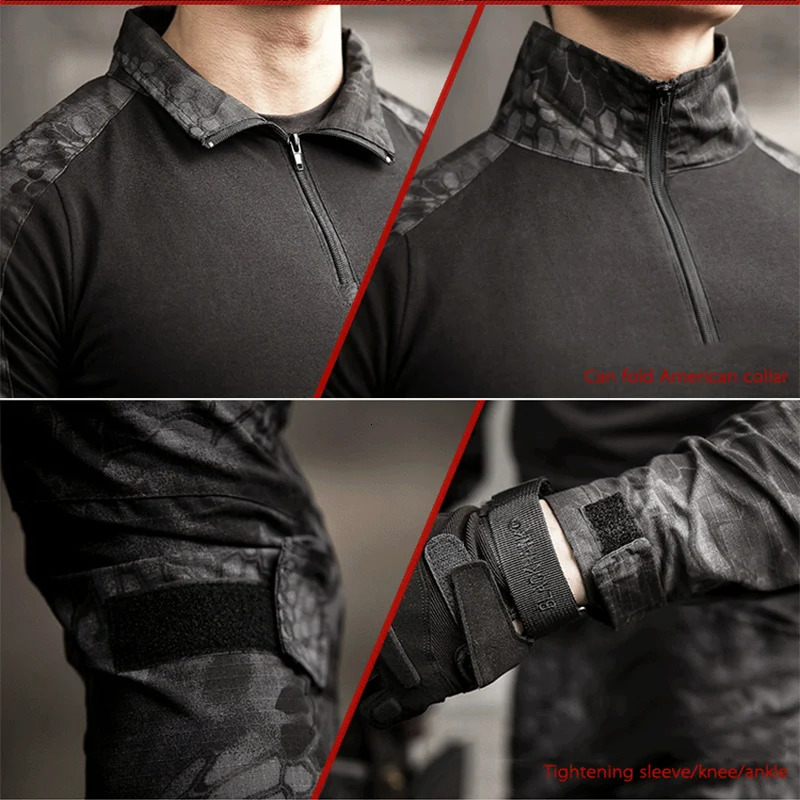 US Tactical Pants Uniform Airsoft Paintball Camo Combat Shirts Rapid Assault Long Sleeve Shirt Pads 240716