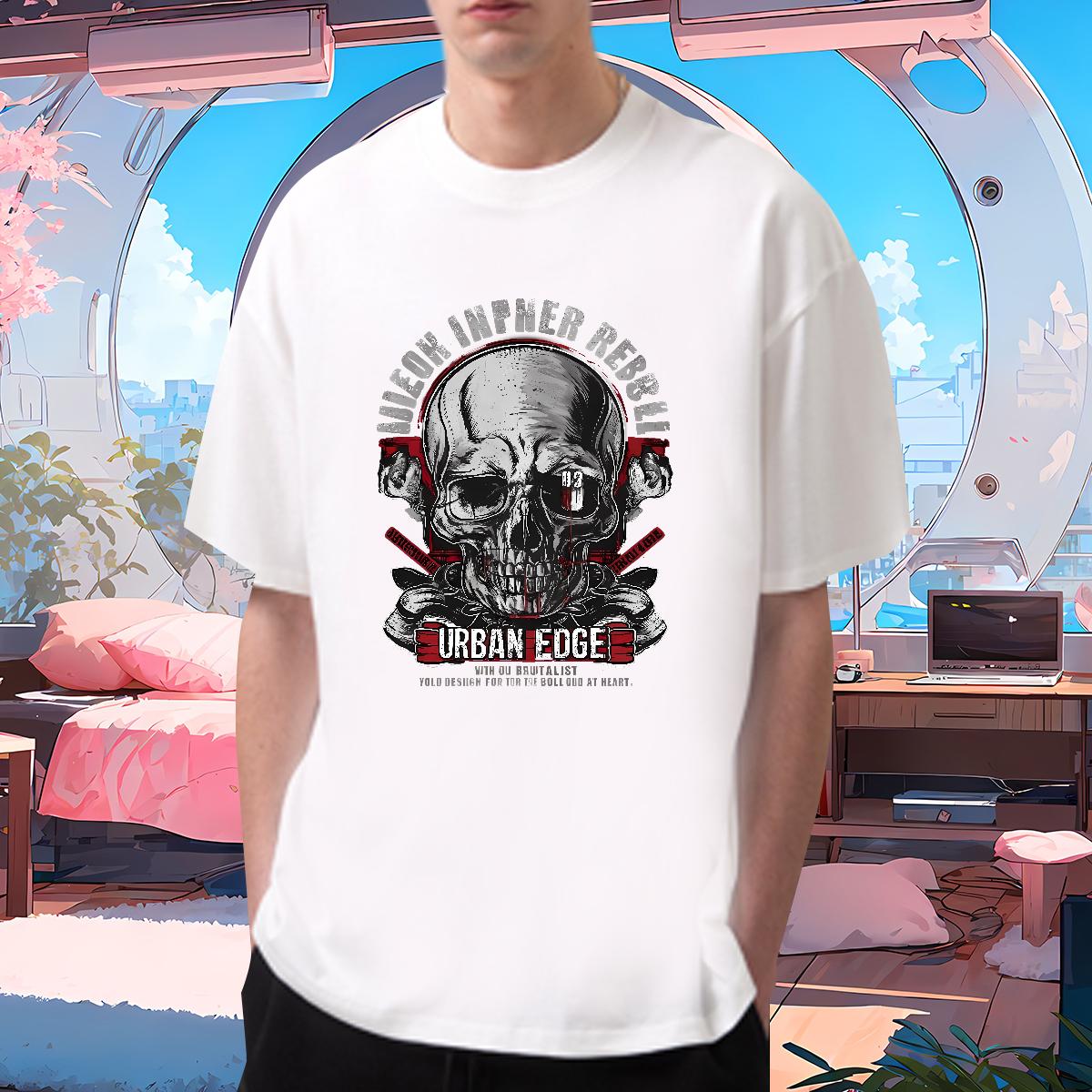 Fashion Design Men T Shirts Skeleton 230g 100% Cotton DIY Printed High Street Hip Hop Men Tops Tees Cotton Breathable Short Sleeve Unisex