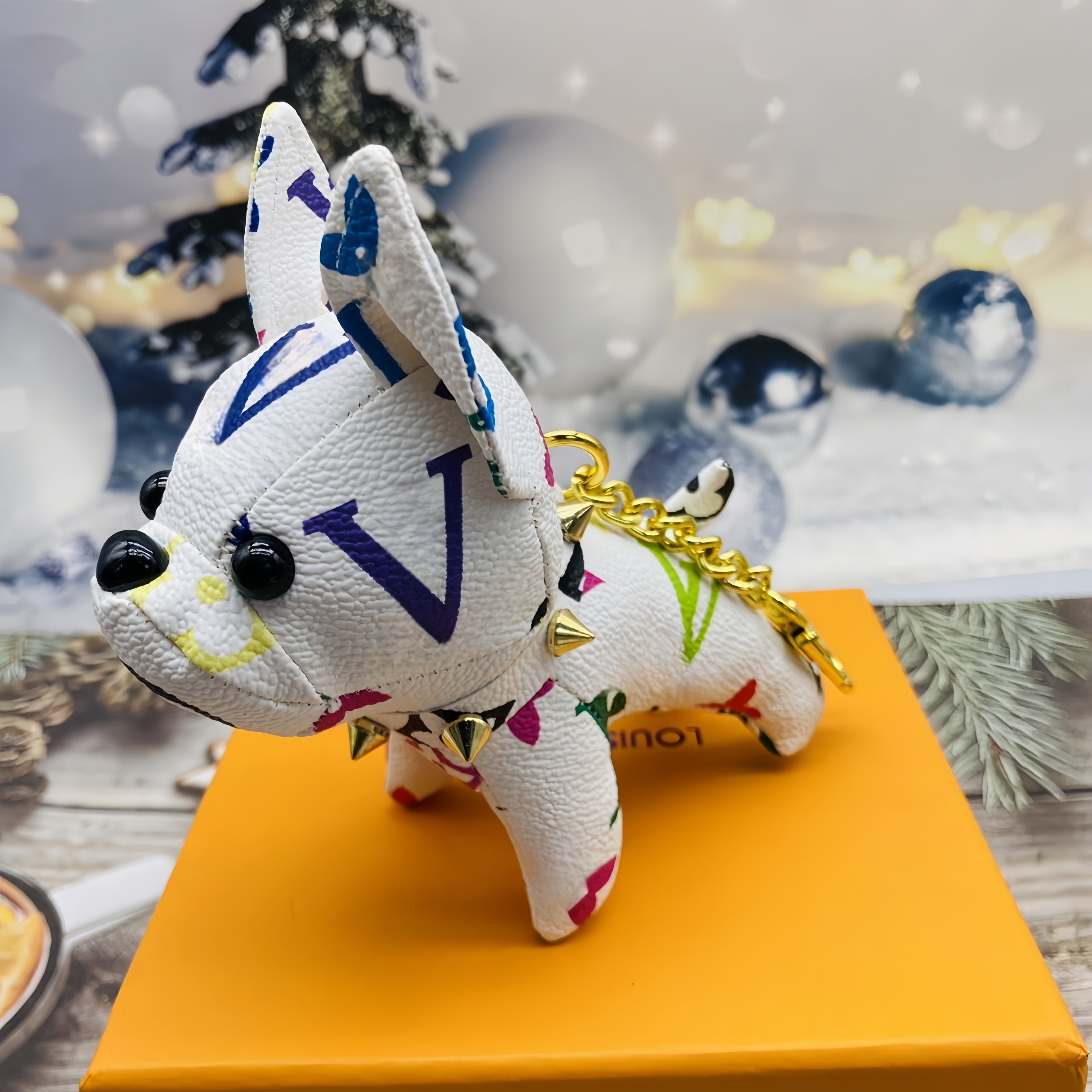 Designer Keychain High Quality French Bulldog Bag Pendant Key Ring PU Leather Letter Printing Car Keychains Lovers Jewelry Holiday Gift 20 Colour