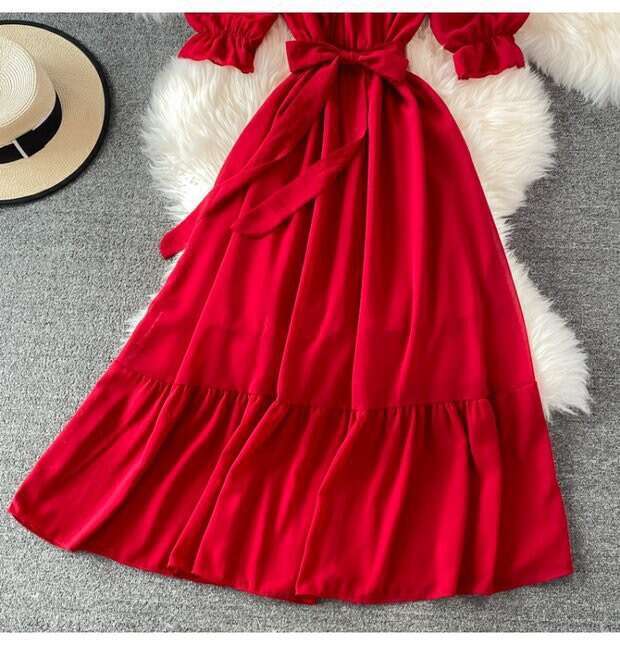 Vacation Beach Skirt Fashionable Sexy Off the Shoulder and Elegant Style Large Swing Long Dress Self-cultivation Novelty Pregnant Womens Dress Oversiz