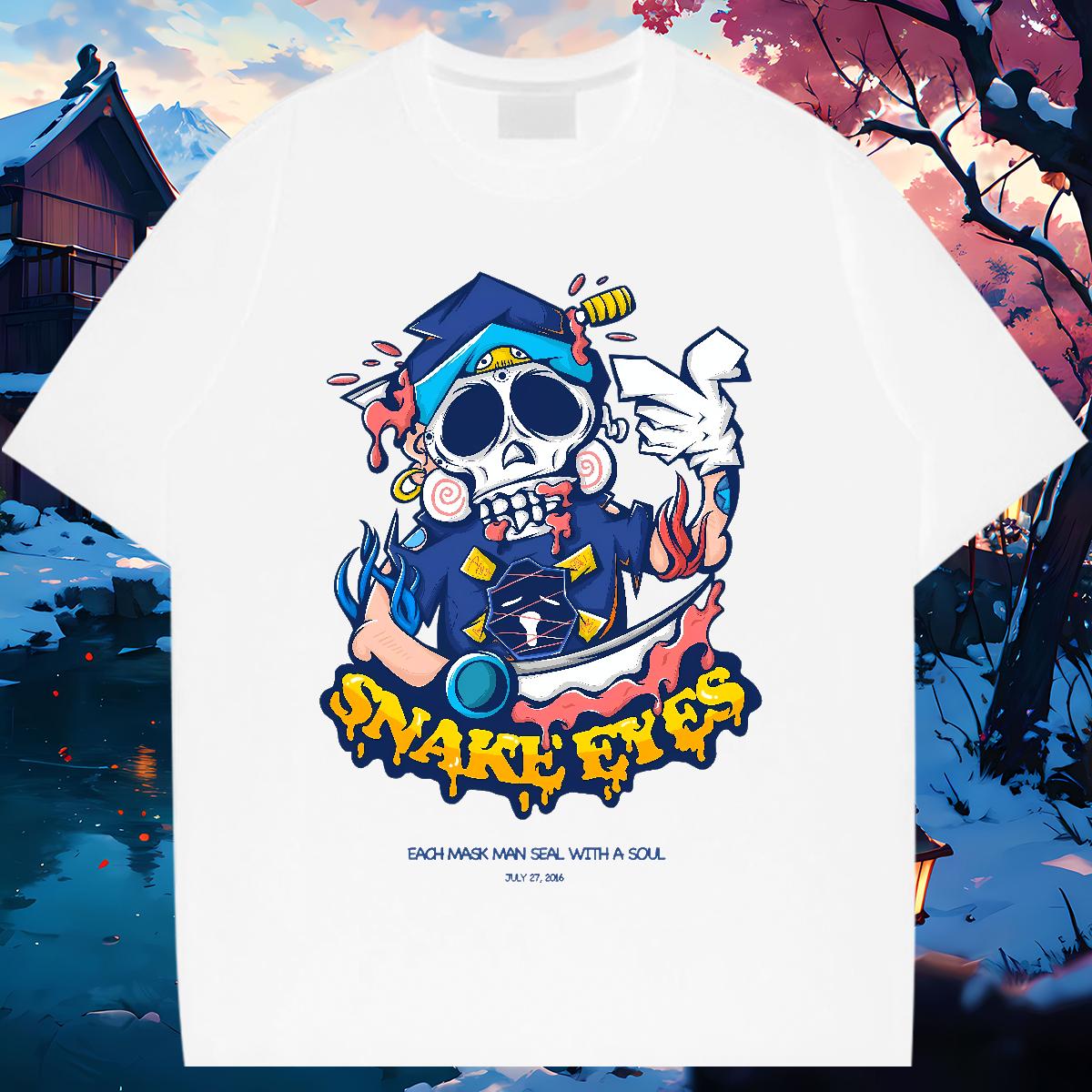 Designer T-Shirts for Men Skeleton 230g 100% Cotton Casual Beach Breathable Crew Neck Cotton Men Clothes T-Shirt Fashion Designer Black White Polos