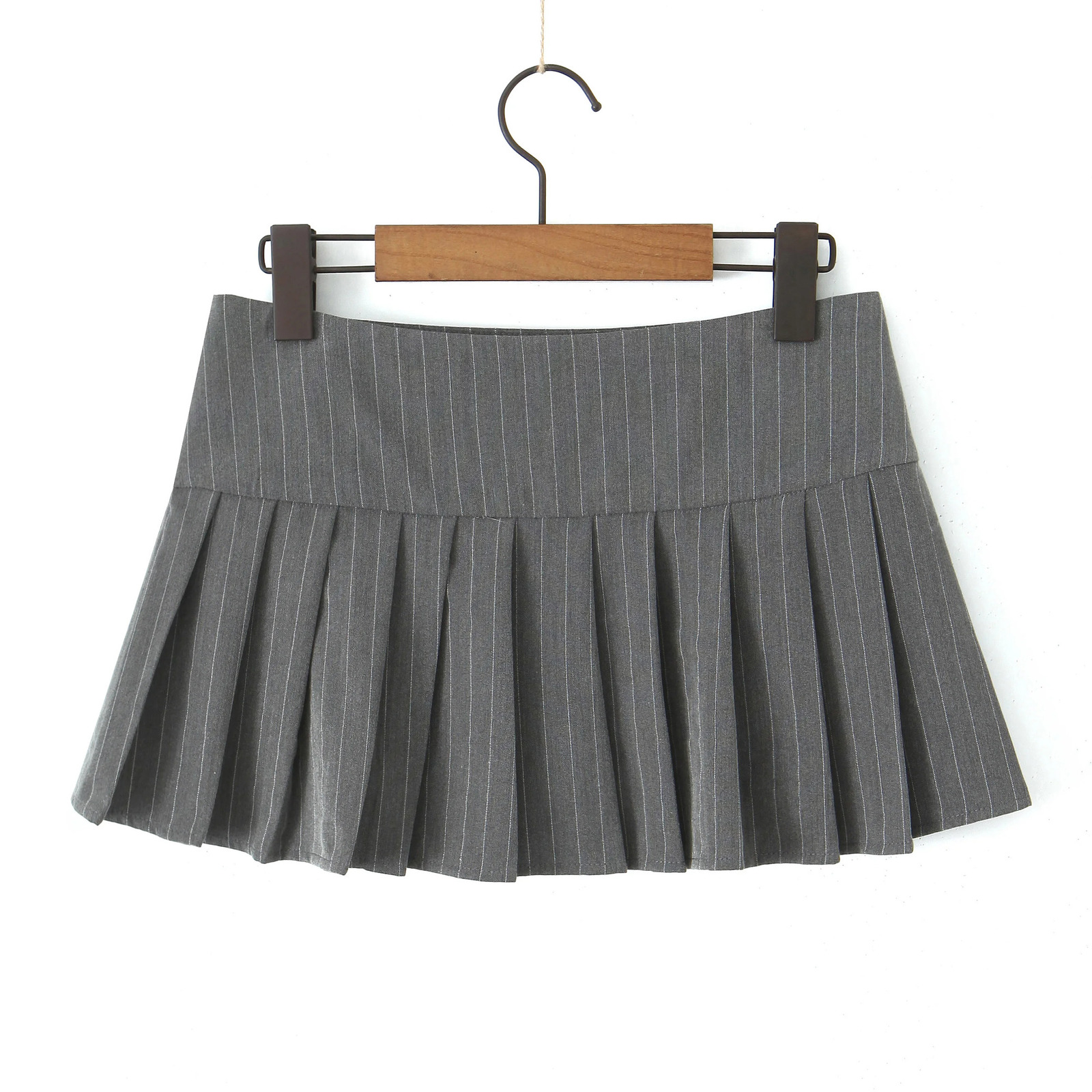 Y2K Grey Striped Print Side 3 Buttons Pleated Mini Skirt Sexy Low Waist Short Skater Skirts 240710