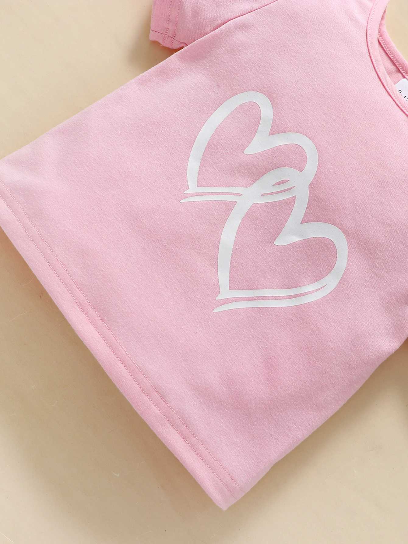 Clothing Sets Baby Girls Heart Print Top Contrast Binding Track Shorts 2Pcs Sets Infant Newborn Casual Summer Clothes