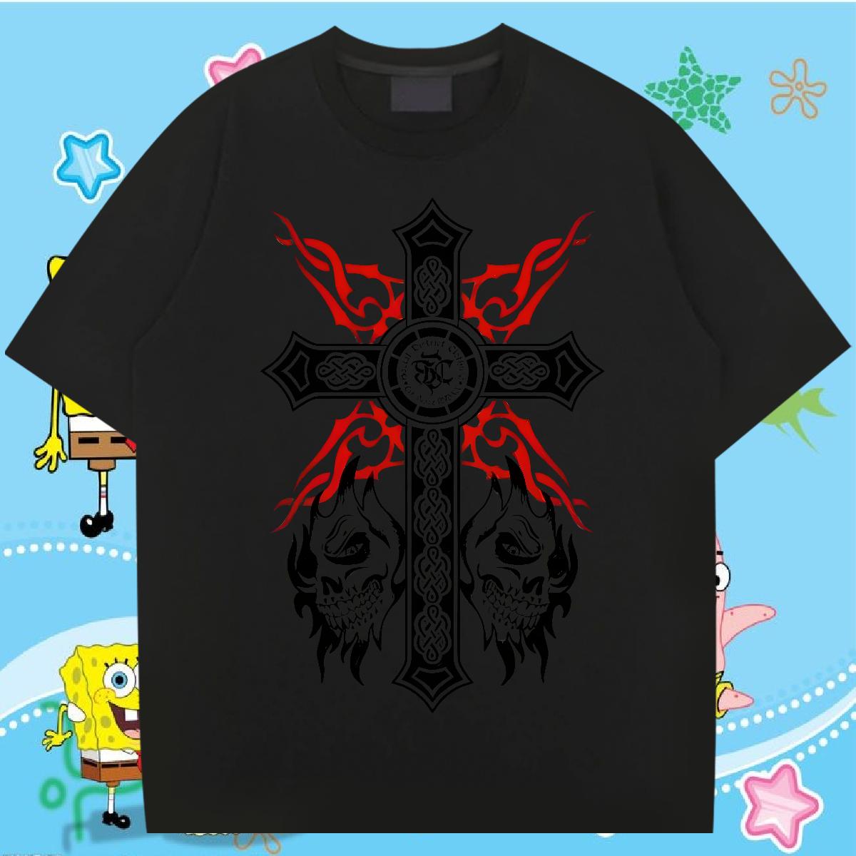 Soft T shirt fathion 230g Cotton Anime Printing Street Cotton Breathable Tshirt for Man Woman Fashion Design Black Oversized Tshirts