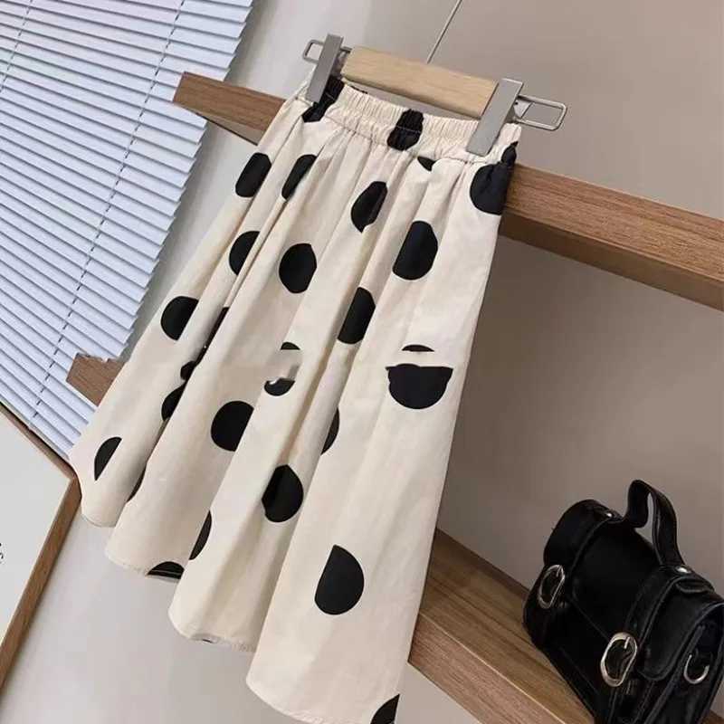 Clothing Sets Summer Girls Clothing Set New Childrens Cotton Square Neck Bubble Sleeve Top Round Dot Half Skirt 2-piece Set Childrens Skirt