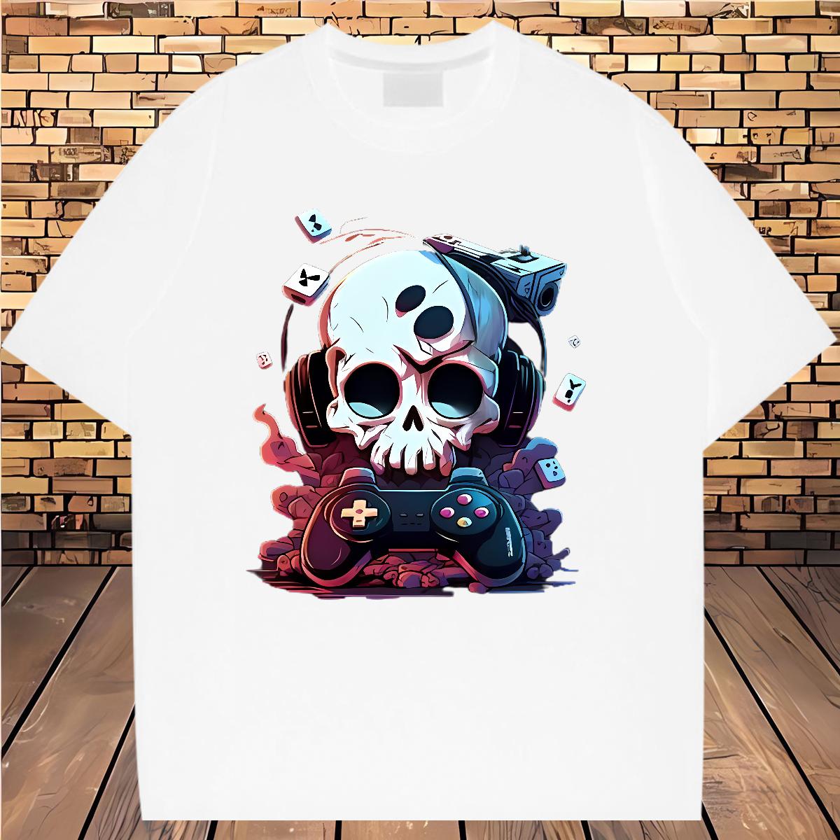 Custom T shirt Skeleton 100% Cotton 230g Custom Cartoon Anime Printing Street Men Tshirts Round Neck Short Sleeve Cool