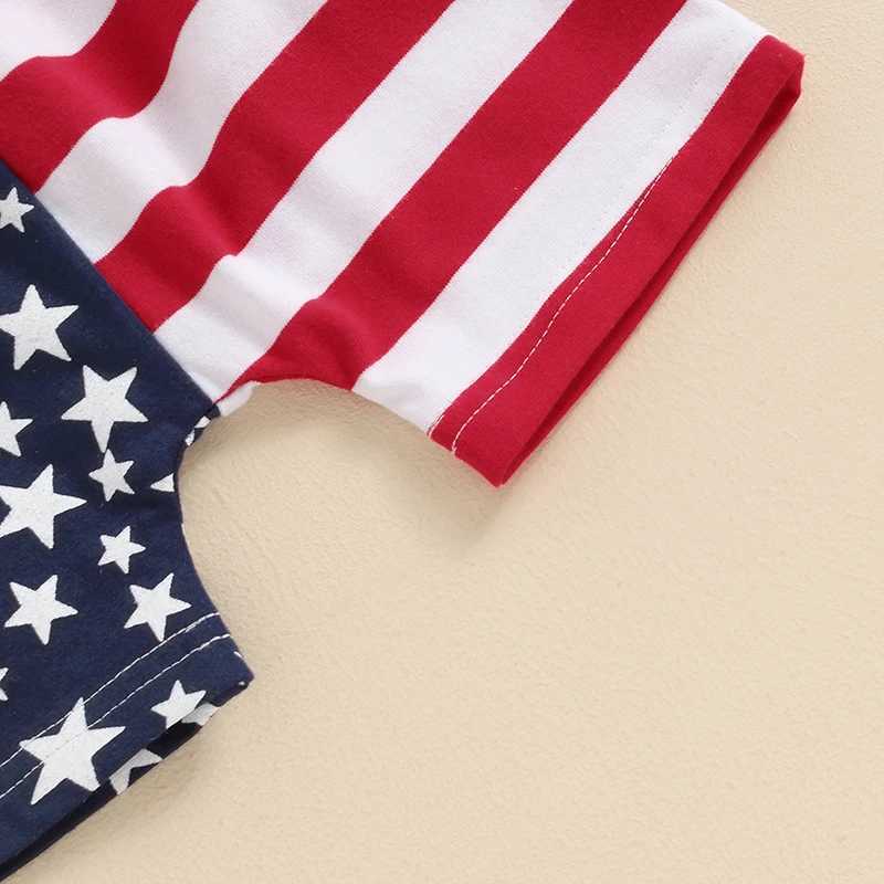 Clothing Sets 0-4Y Independence Day Baby Boy Summer Outfits Short Sleeve Stars and Stripes Print Hoodie T-shirt + Shorts Set Toddler Clothes