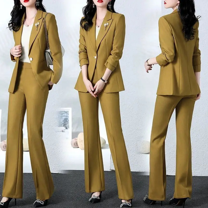 Spring and Autumn Fashion Blazer Coat Trousers Two Piece Womens Elegant Casual Suit Jacket Pants Set Female Clothing 240712