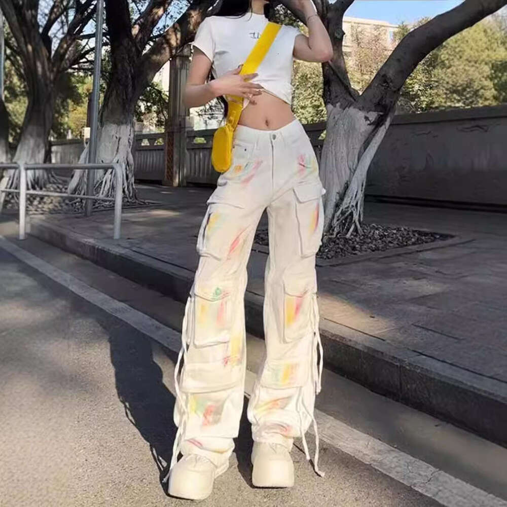 Trendy Brand Jeans for Women, 2024 Spring/summer New Style, American High Street Heavy Industry Graffiti Multi Pocket Workwear Pants Half Pants for Me
