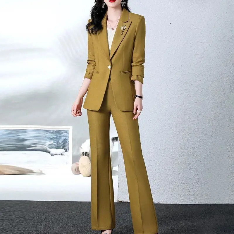 Spring and Autumn Fashion Blazer Coat Trousers Two Piece Womens Elegant Casual Suit Jacket Pants Set Female Clothing 240712