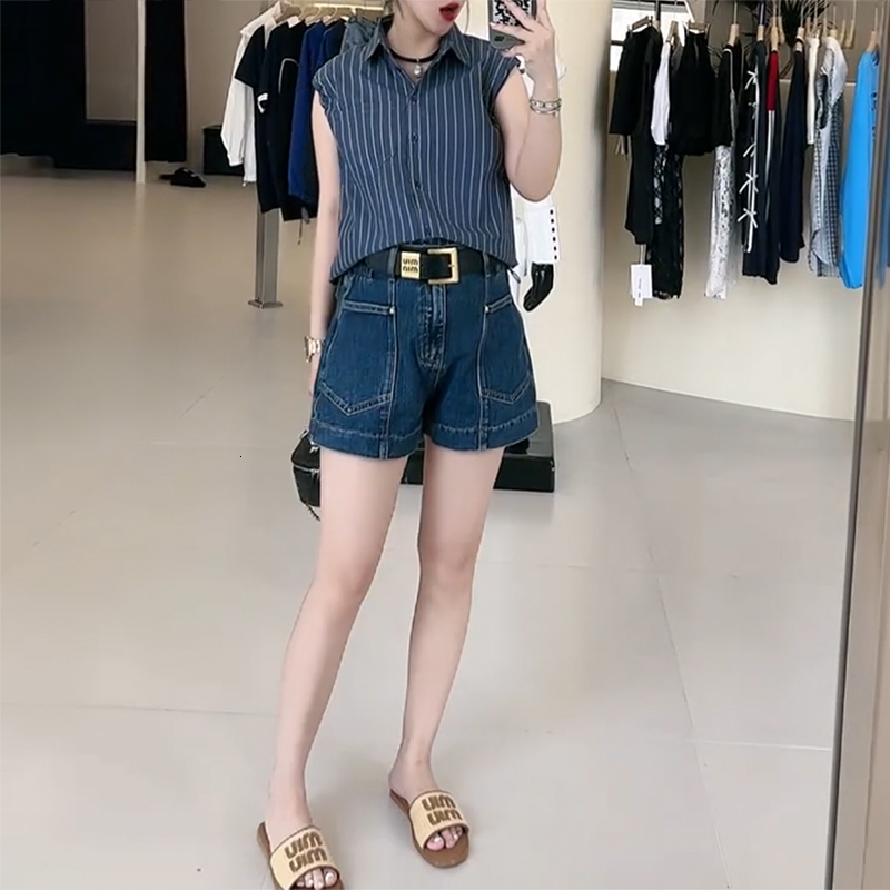 High waisted denim shorts for women in summer 2024, plus