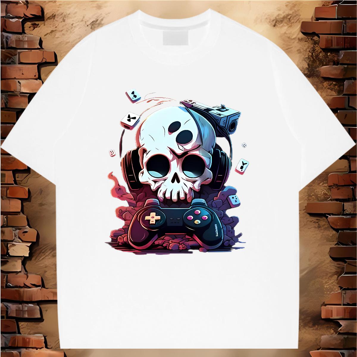 DIY T Shirt For Man Skeleton 230g Cotton Cartoon Print Street Casual Men Tshirts 180g Cotton Comfortable