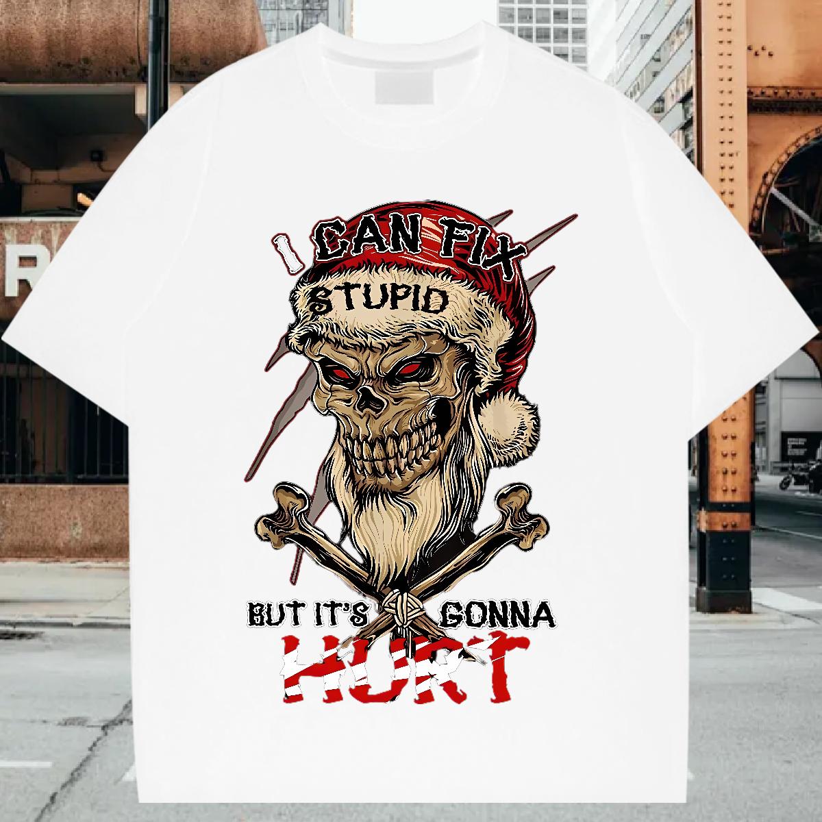 Fashion T-Shirts Skeleton 230g 100% Cotton Skull Men Clothes T-Shirt Street Wear Breathable Crew Neck Cotton Cool Design Tees Shirts