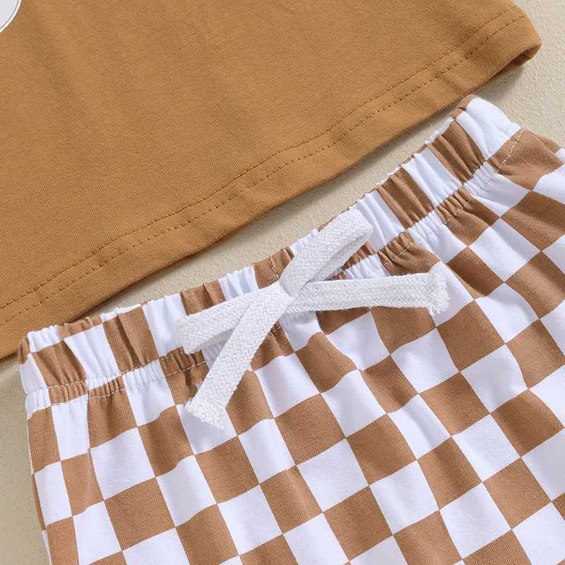 Clothing Sets Summer Infant Toddler Short Sleeves Shorts Set Baby Boys Cotton Letter Print T-shirt+Checkerboard Shorts Two-piece Suit