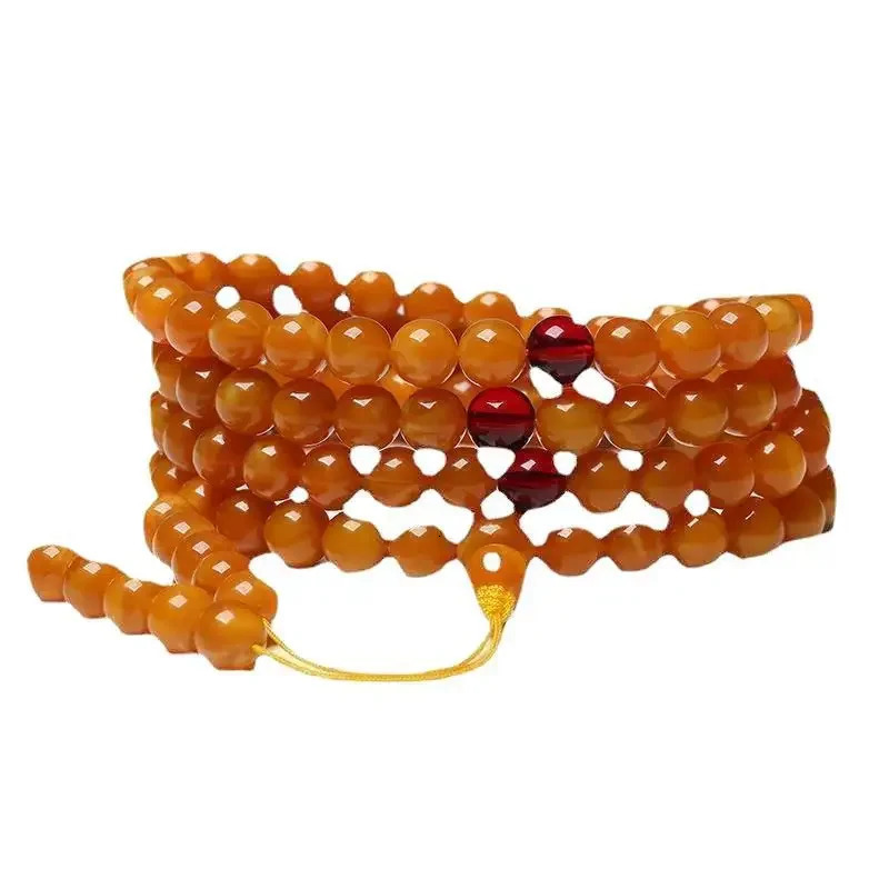 Myanmar Old Beeswax Circle 108 Beads Original Mineral Beeswax Amber Original Stone Necklace Mens and Womens Hard Bracelet 240710