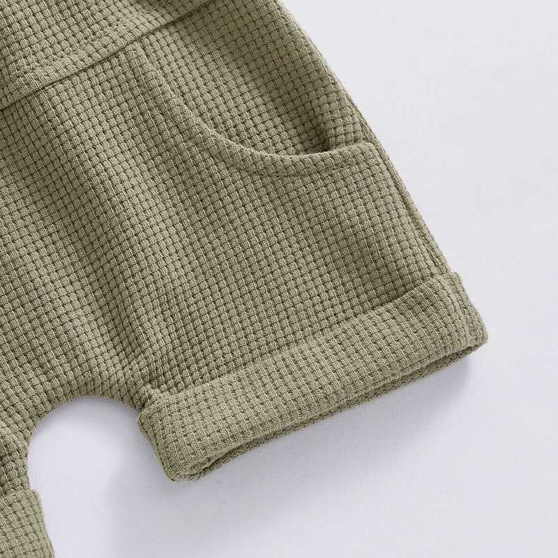 Clothing Sets Summer Newborn Infant Baby Boys Clothes Sets Solid Color Short Sleeve Button Up Waffle Romper and Casual Shorts Sets