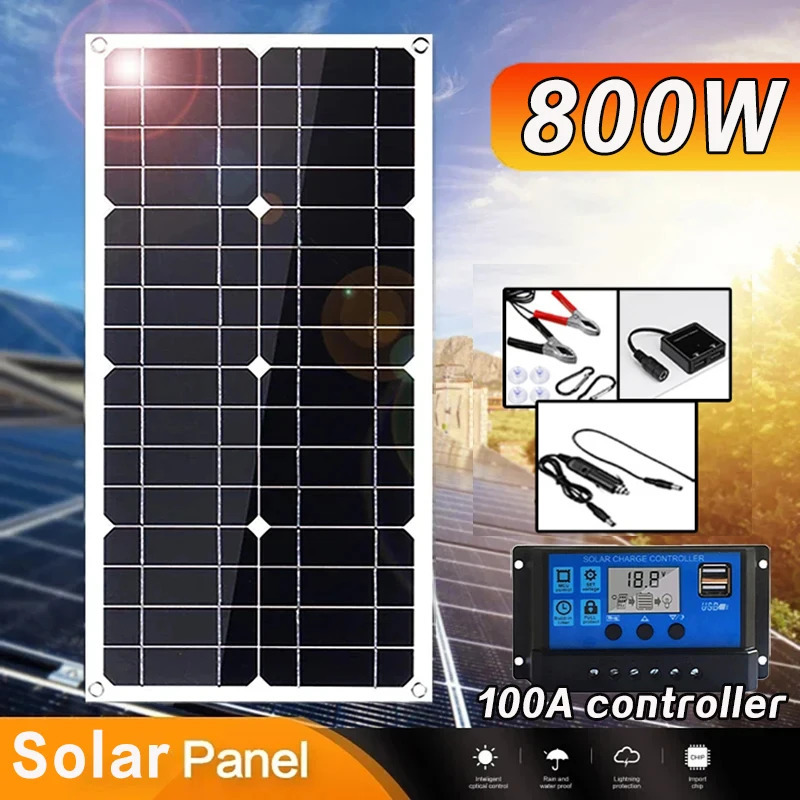800W Solar Panel Power Bank Battery Kit Complet Camping 12V18V Controller Camper Accessories Charge Mobile Phone 240711