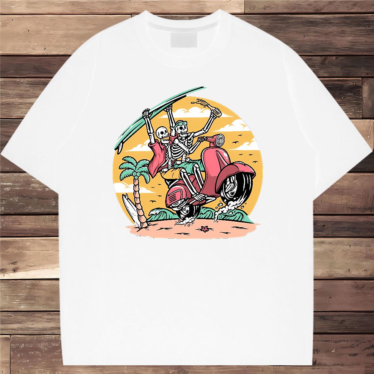 DIY Customized Men T Shirts Skeleton 230g Cotton Oversized Home Outdoor Tshirt for Man Woman Round Neck Short Sleeve Cool