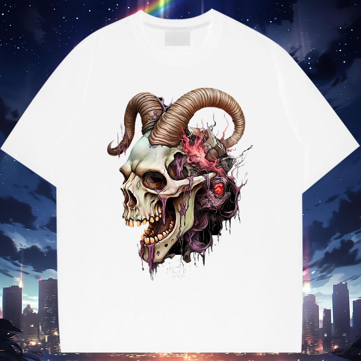 Customized T Shirts Men Skeleton 230g 100% Cotton Asian Size Men Tshirts Outdoor Round Neck Short Sleeve Loose Tee Shirt