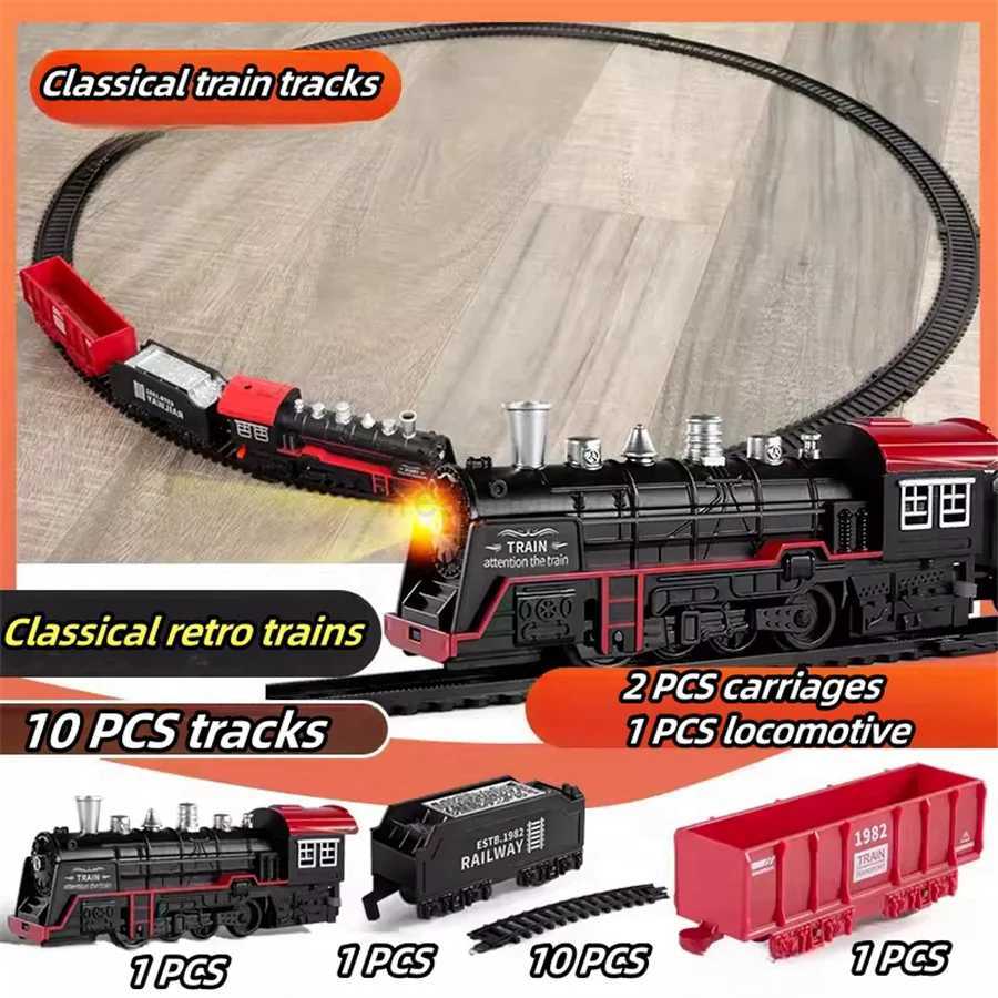 Electric Car Silation Retro Steam Train Model Kids High Speed Rail Toy Boy Set Free shipping