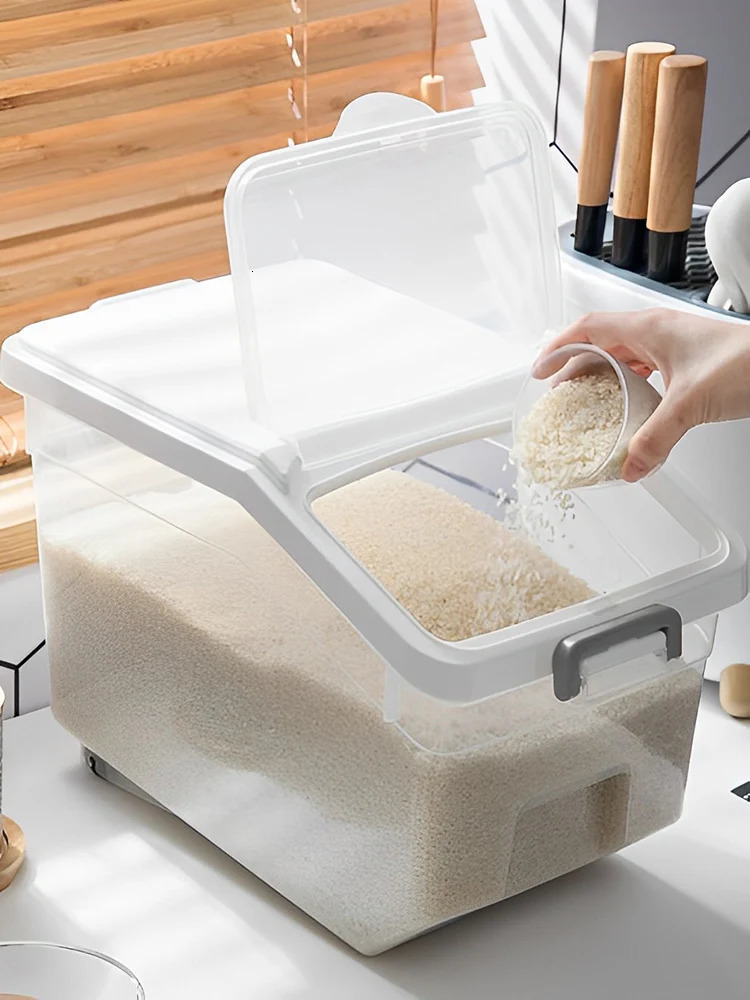 Large Capacity Rice Storage Box Rice Dispenser Flour Cereal Bucket Kitchen Food Containers Pet Food Tank Kitchen Storage Box 240708