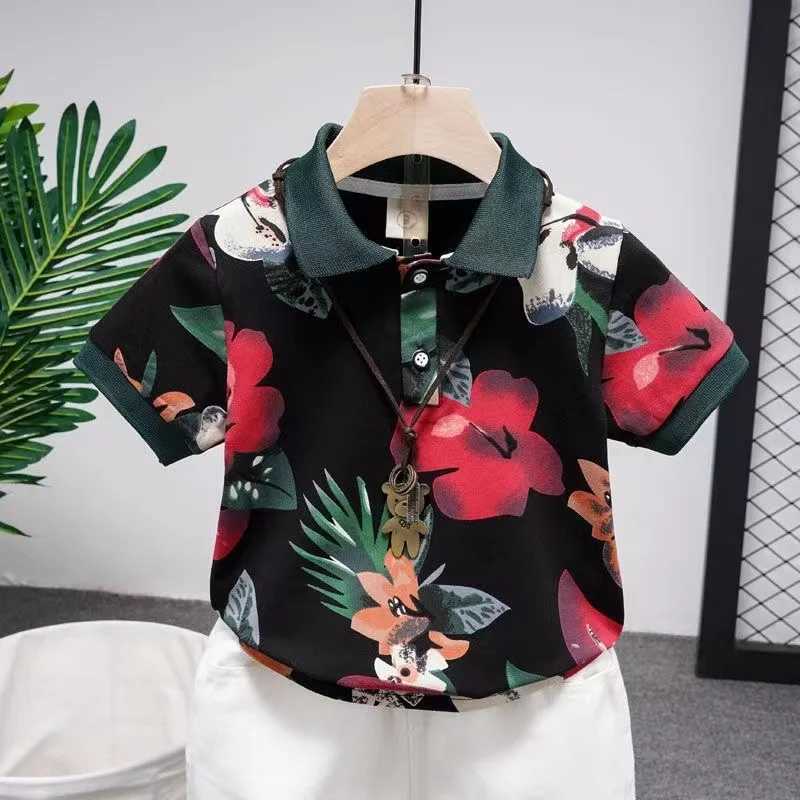 Clothing Sets Boys Summer Patterned Short Sleeved Set Summer New Boys Polo Shirt with Polo Collar Childrens T-shirt Fashionable Two piece Set
