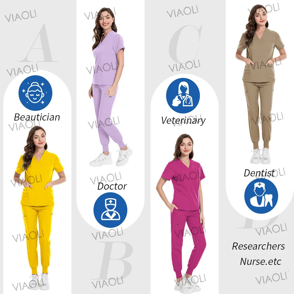 Multicolor Scrubs Uniform Short Sleeve TopsPants Nursing Uniform Women Pet Shop Doctor Nurse Scrub Set Surgery Workwear 240716