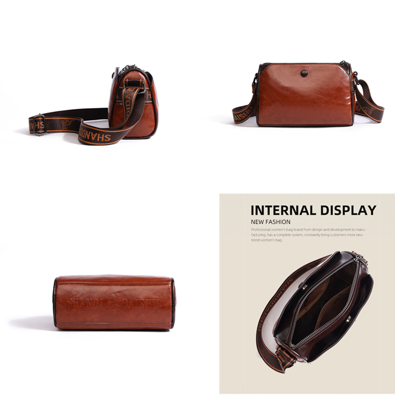 High Quality Oil wax Genuine Leather Messenger Bag Multilayer High Capacity Luxury Shoulder Crossbody Bag Women Handbag Purse